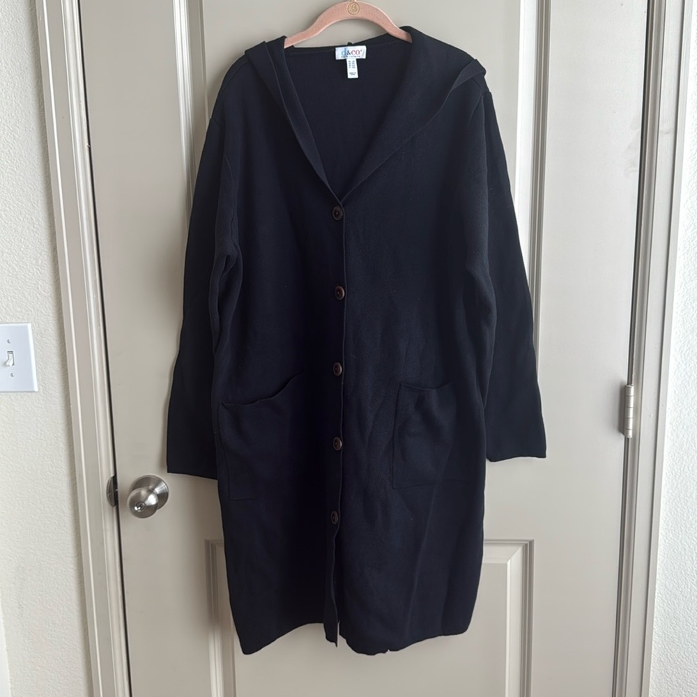 Denim & Co Black Sweater Hooded Jacket-Never Worn-2X